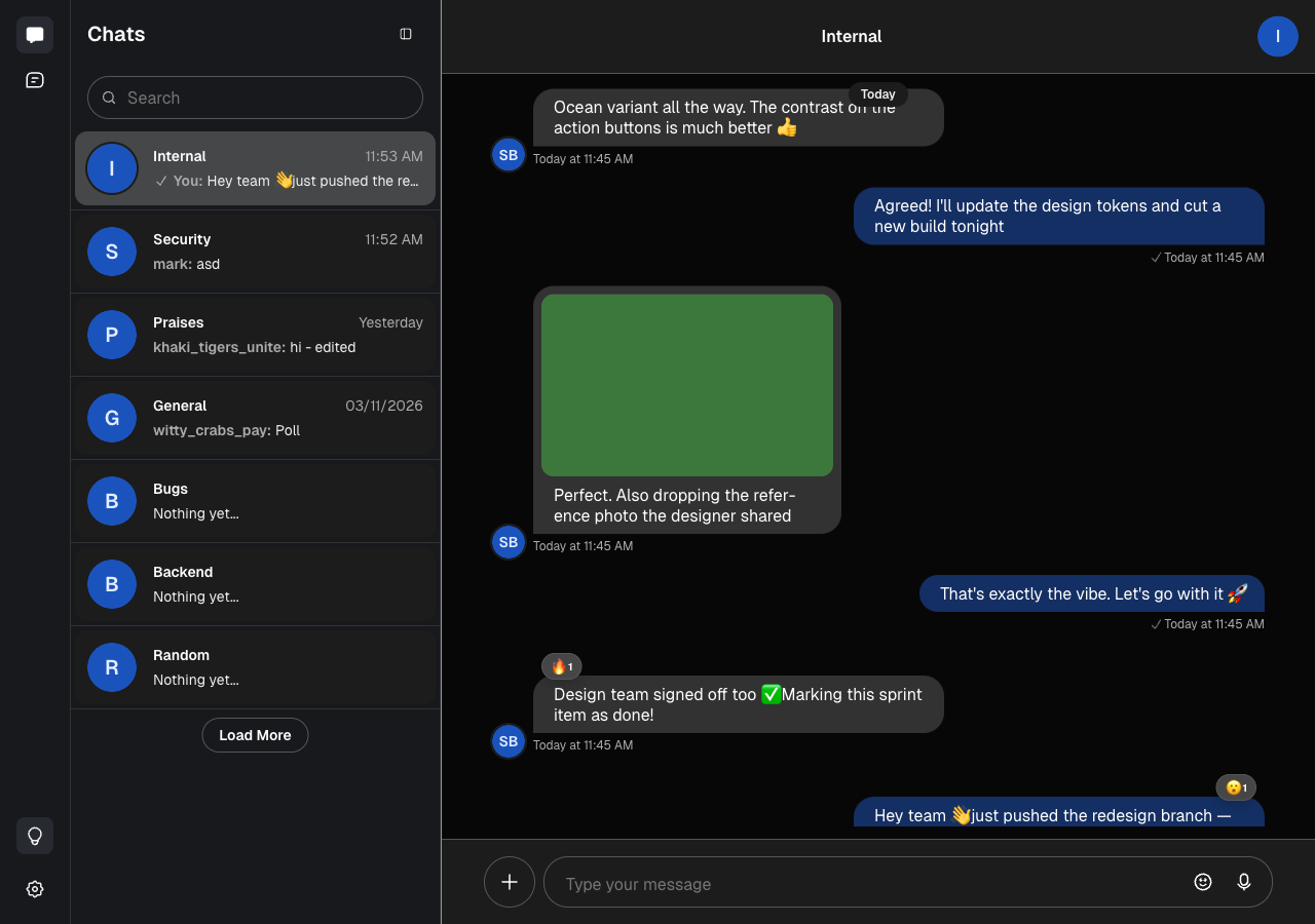 Stream Chat React UI in Dark Theme