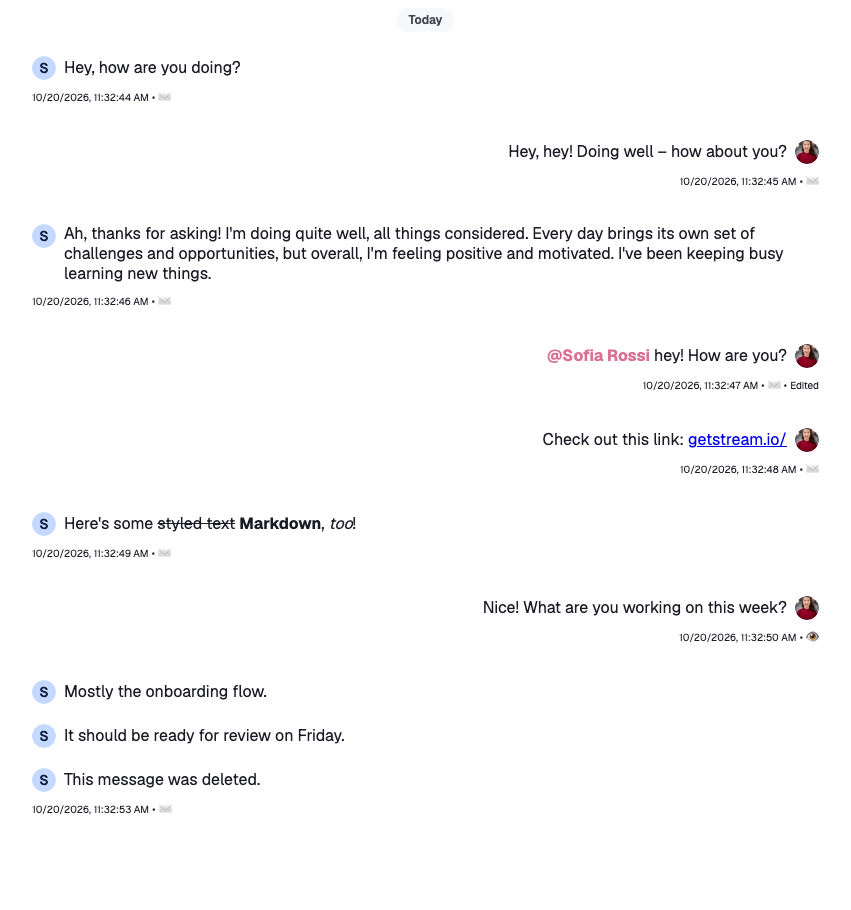 Metadata shown only under the last message of a group