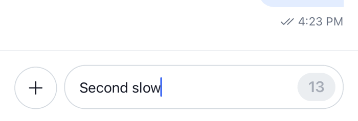 The composer in slow mode with the send button replaced by a countdown on iOS