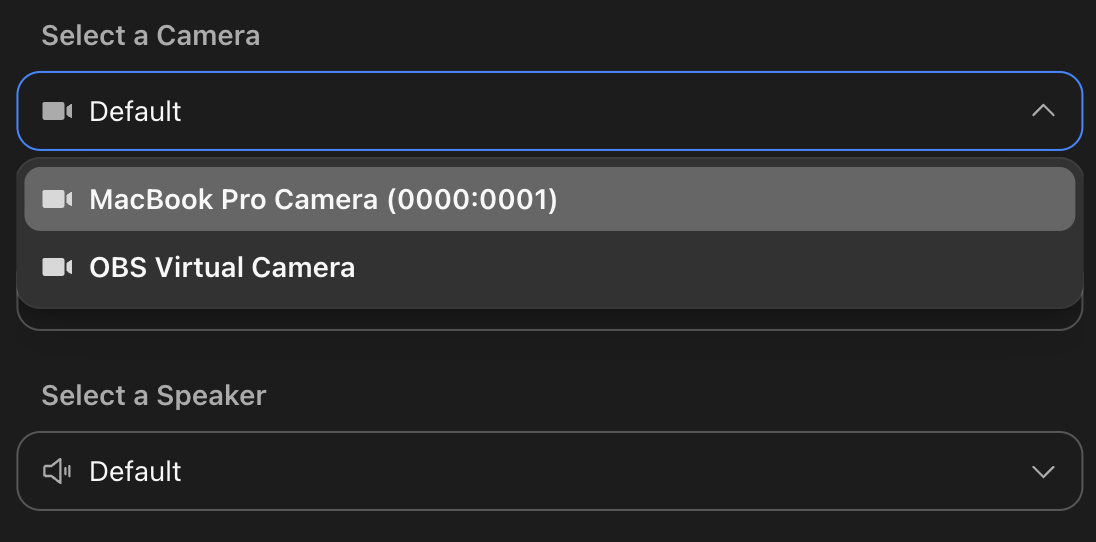 Default camera dropdown selector