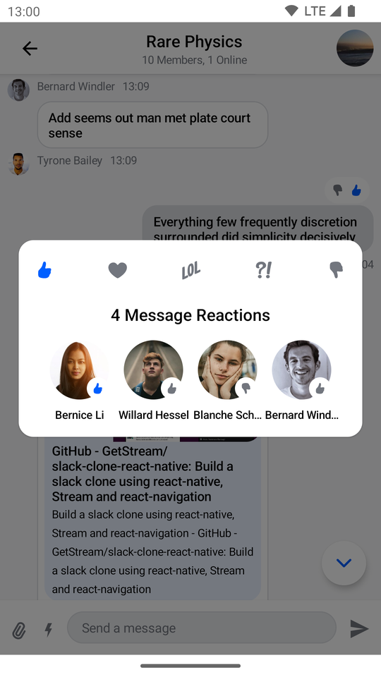 Custom SelectedReactionsMenu component