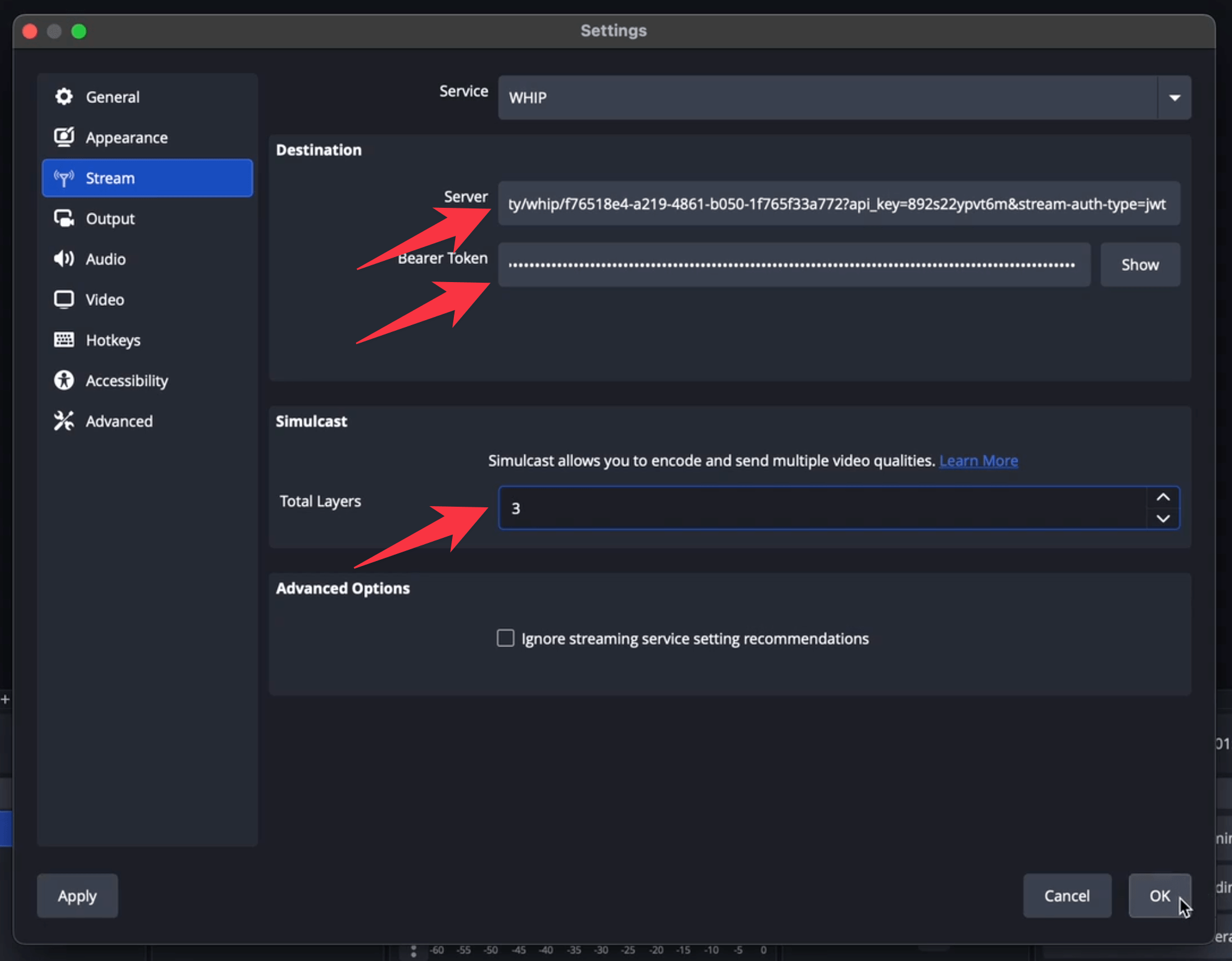 OBS Simulcast Settings