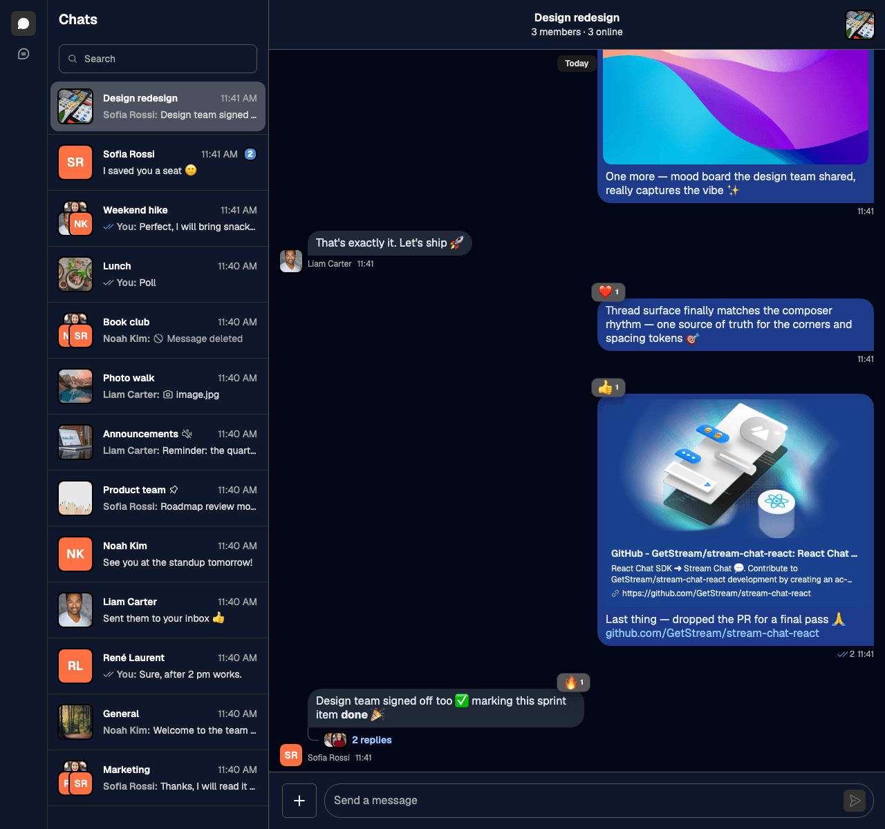 Stream Chat React UI With a Custom Dark Theme