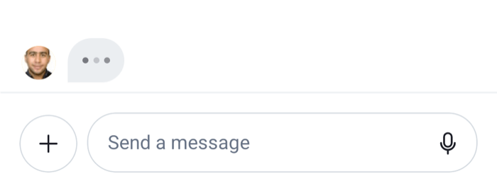 The bottom of a message list with the typing indicator, the avatar of the person typing and three dots on Android