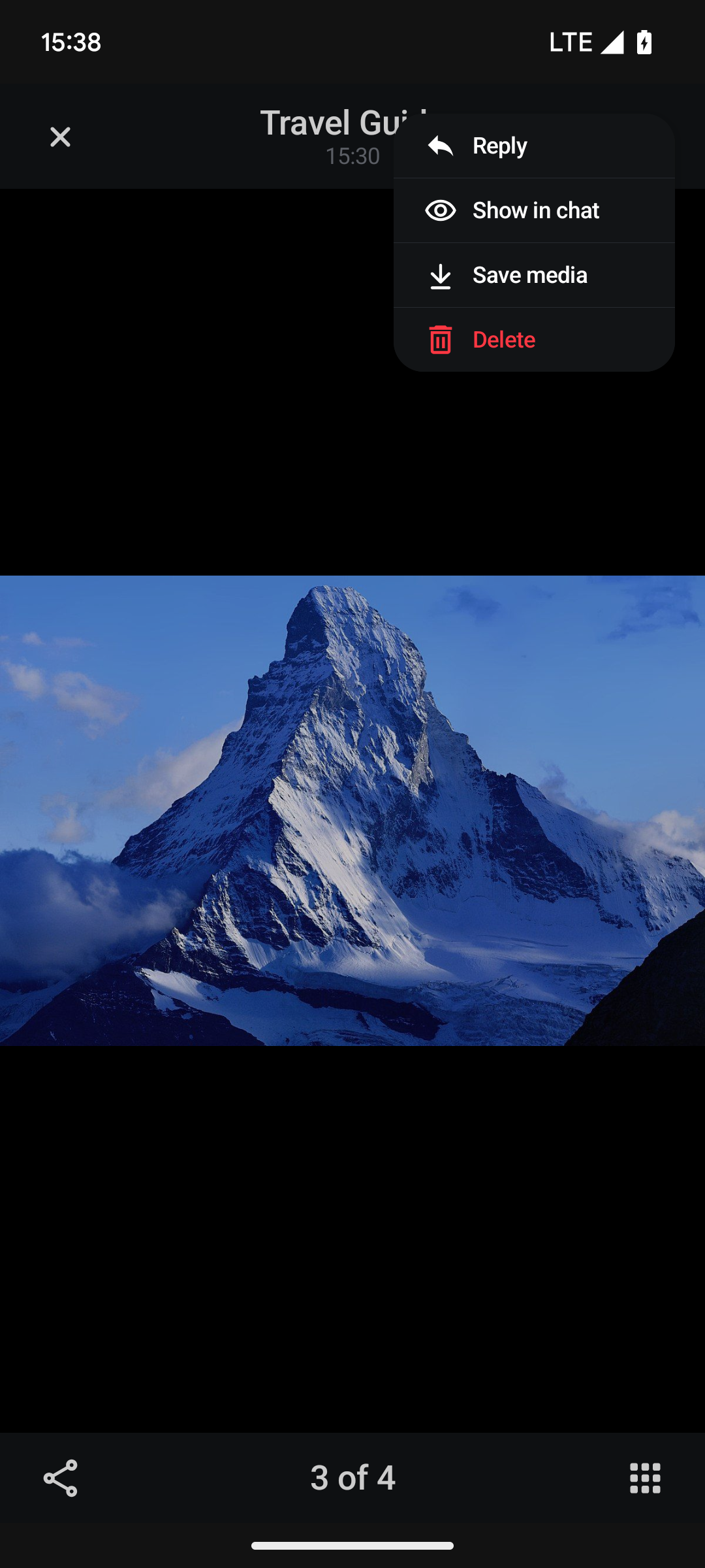 Default Image and Video Attachment Gallery with Options Dark Mode