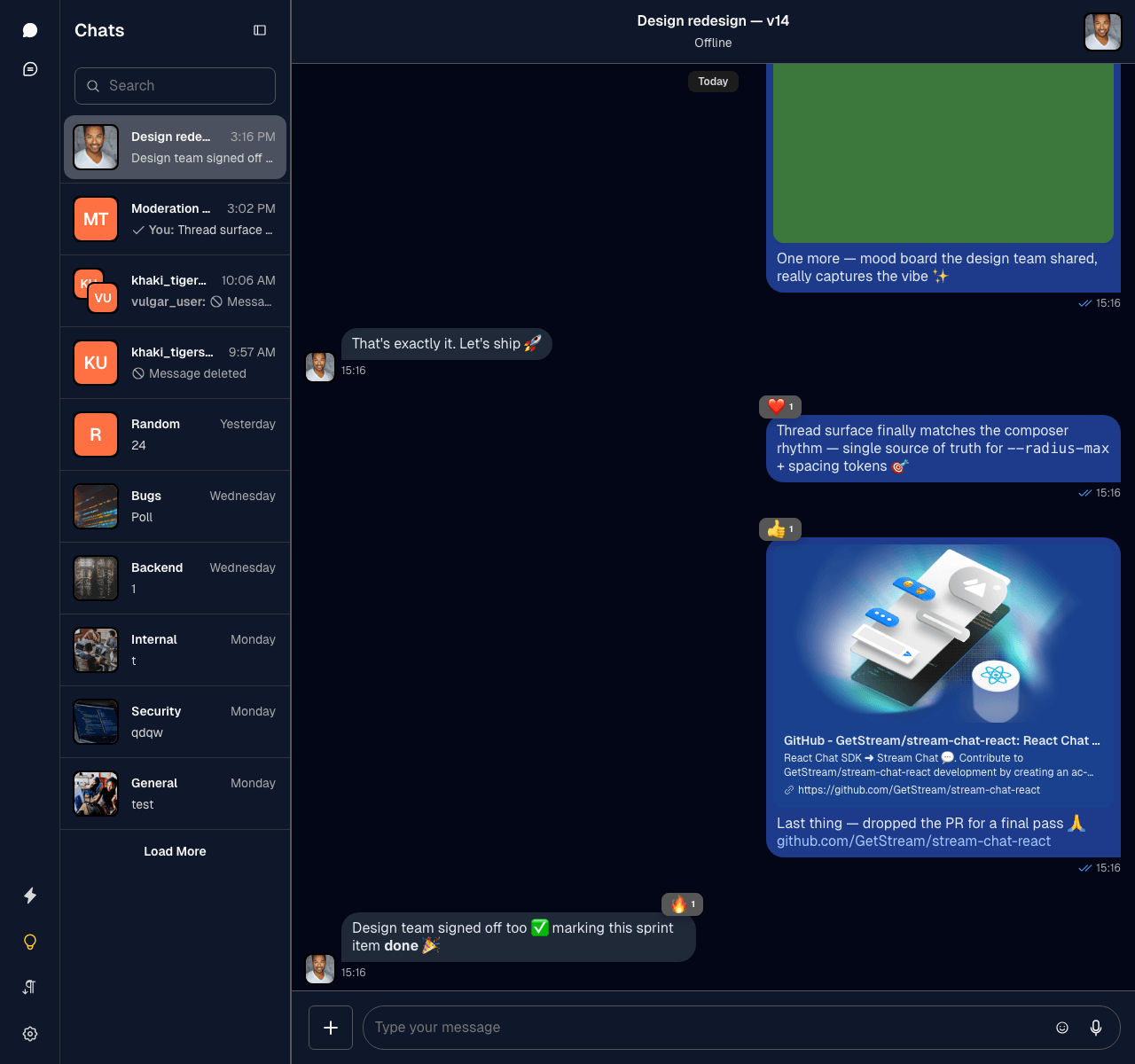 Stream Chat React UI With a Custom Dark Theme