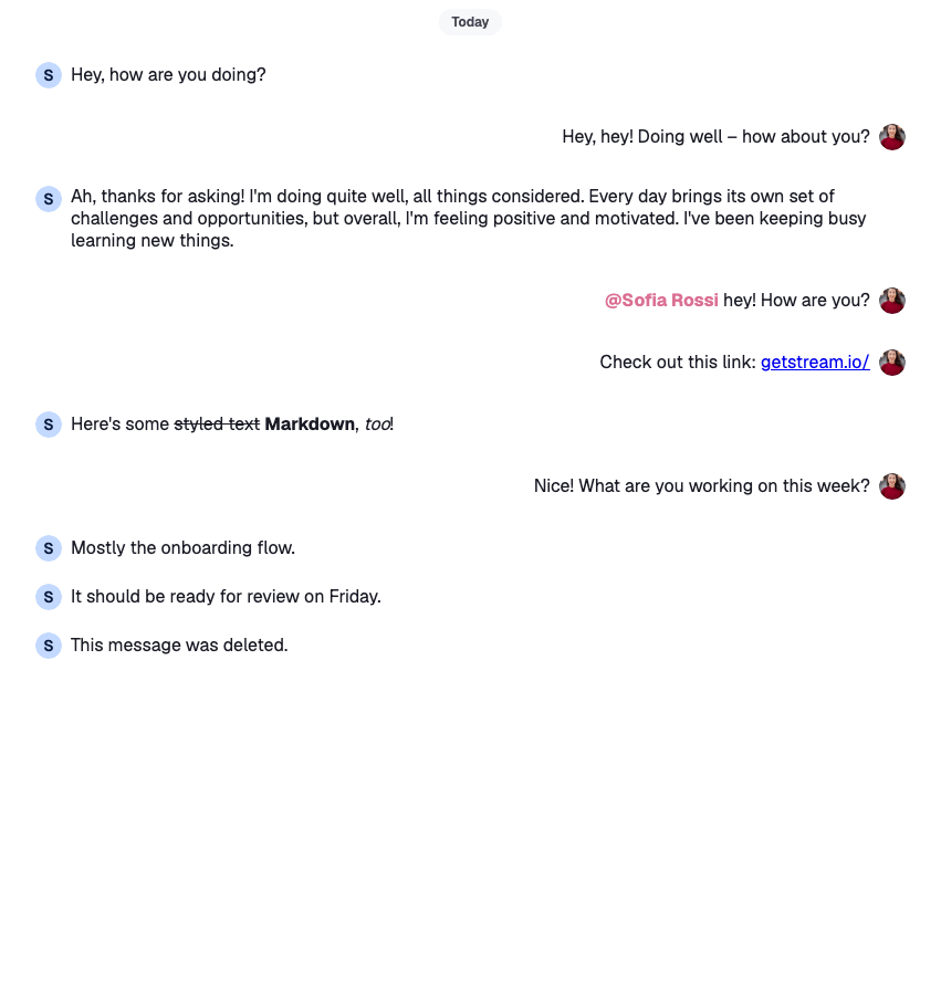 Messages with formatted text and highlighted mentions