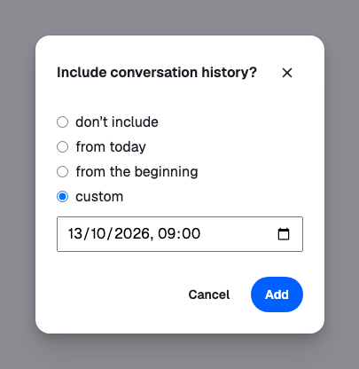 Dialog for the past conversation history access restriction