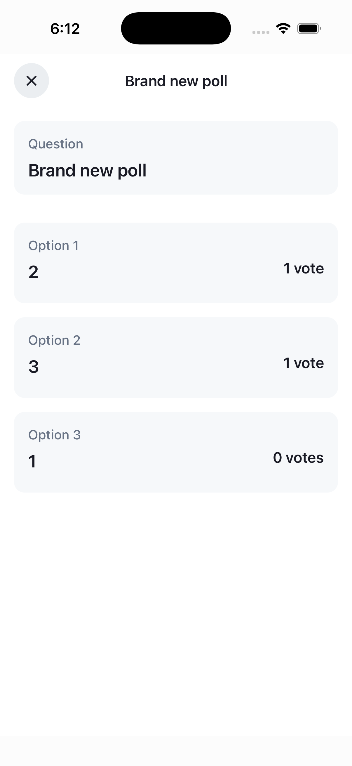 Poll results with poll name pinned as header