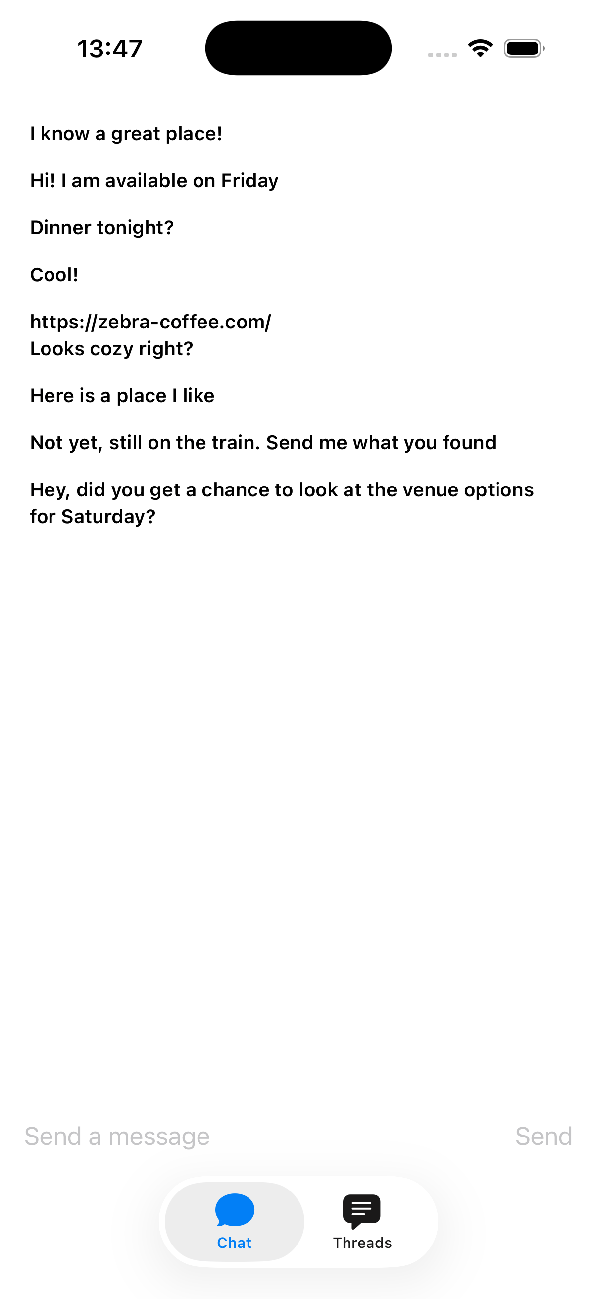 Screenshot of the custom message list.