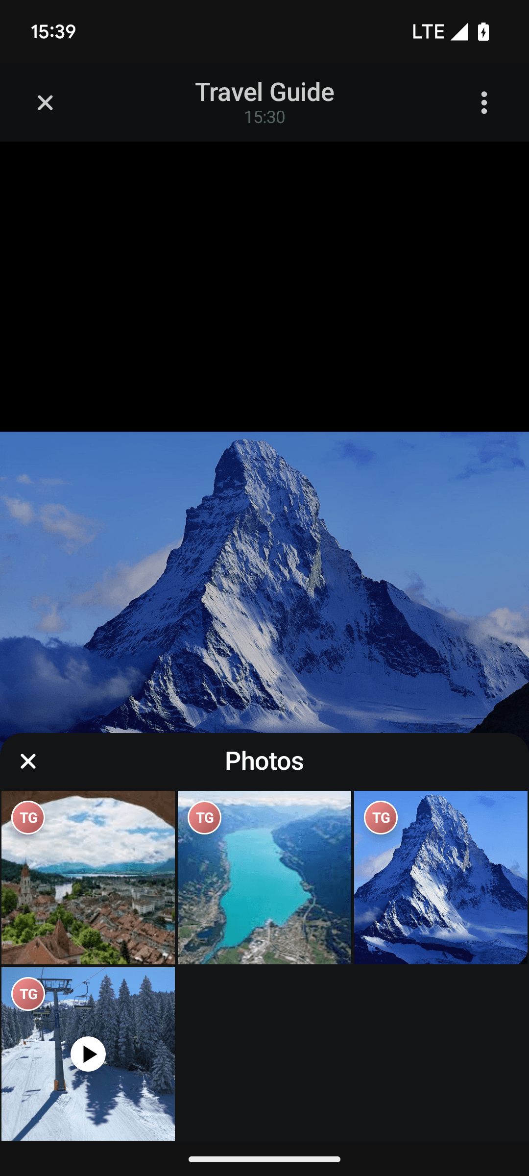 Default Image and Video Attachment Gallery with Overview Dark Mode