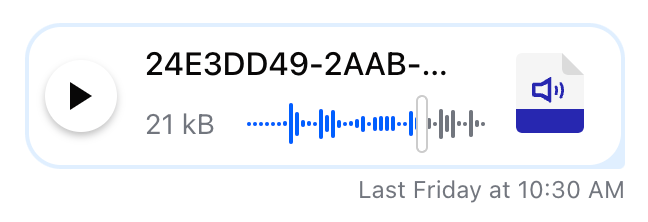 Image of the VoiceRecordingPlayer displaying file size instead of audio duration