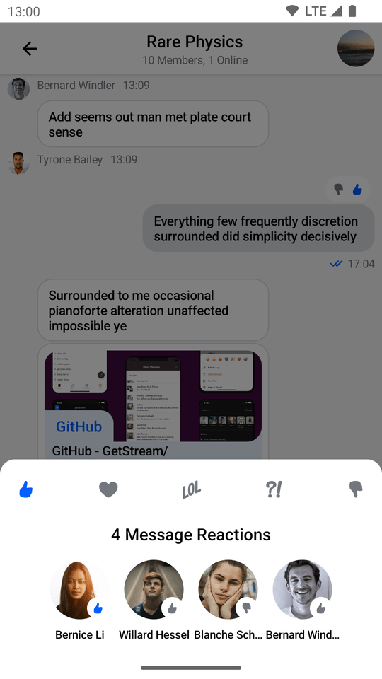 Default SelectedReactionsMenu component