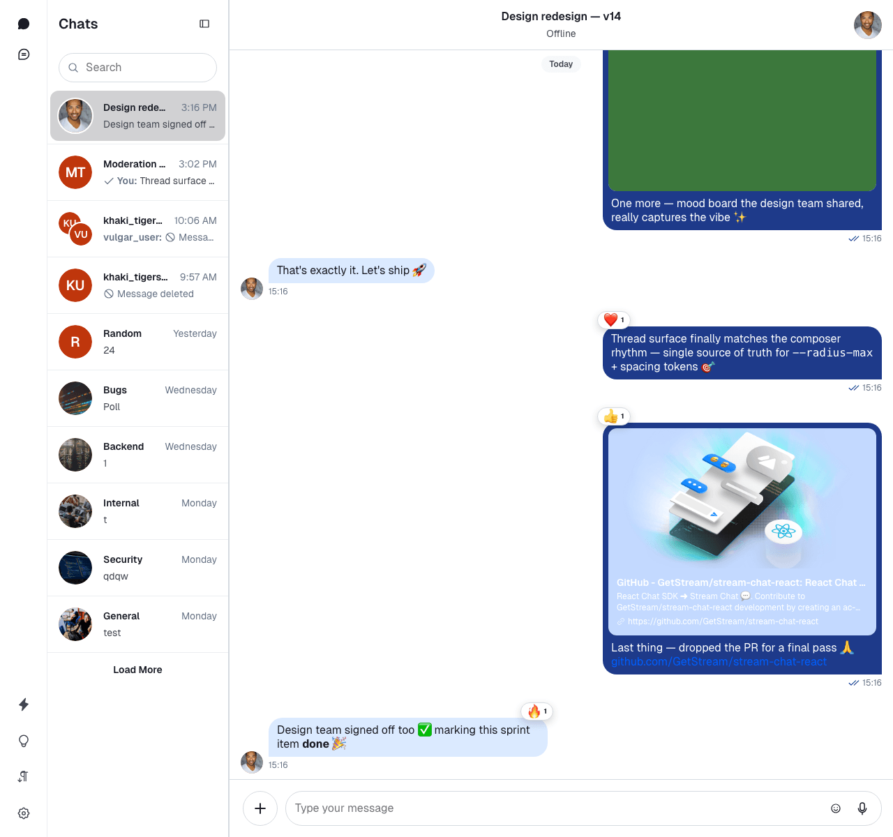 Stream Chat React UI With Custom Avatar Color