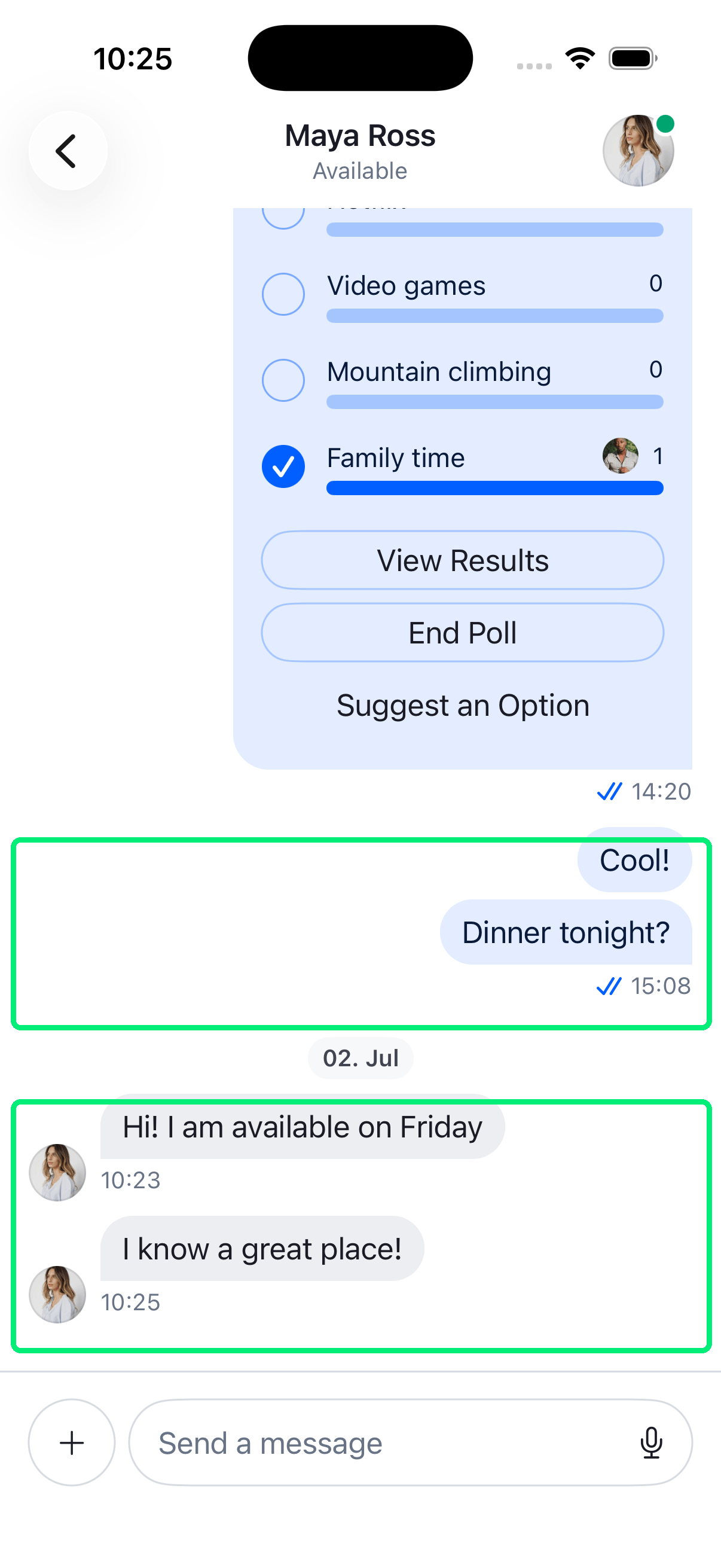 Examples of grouped an non-grouped messages.