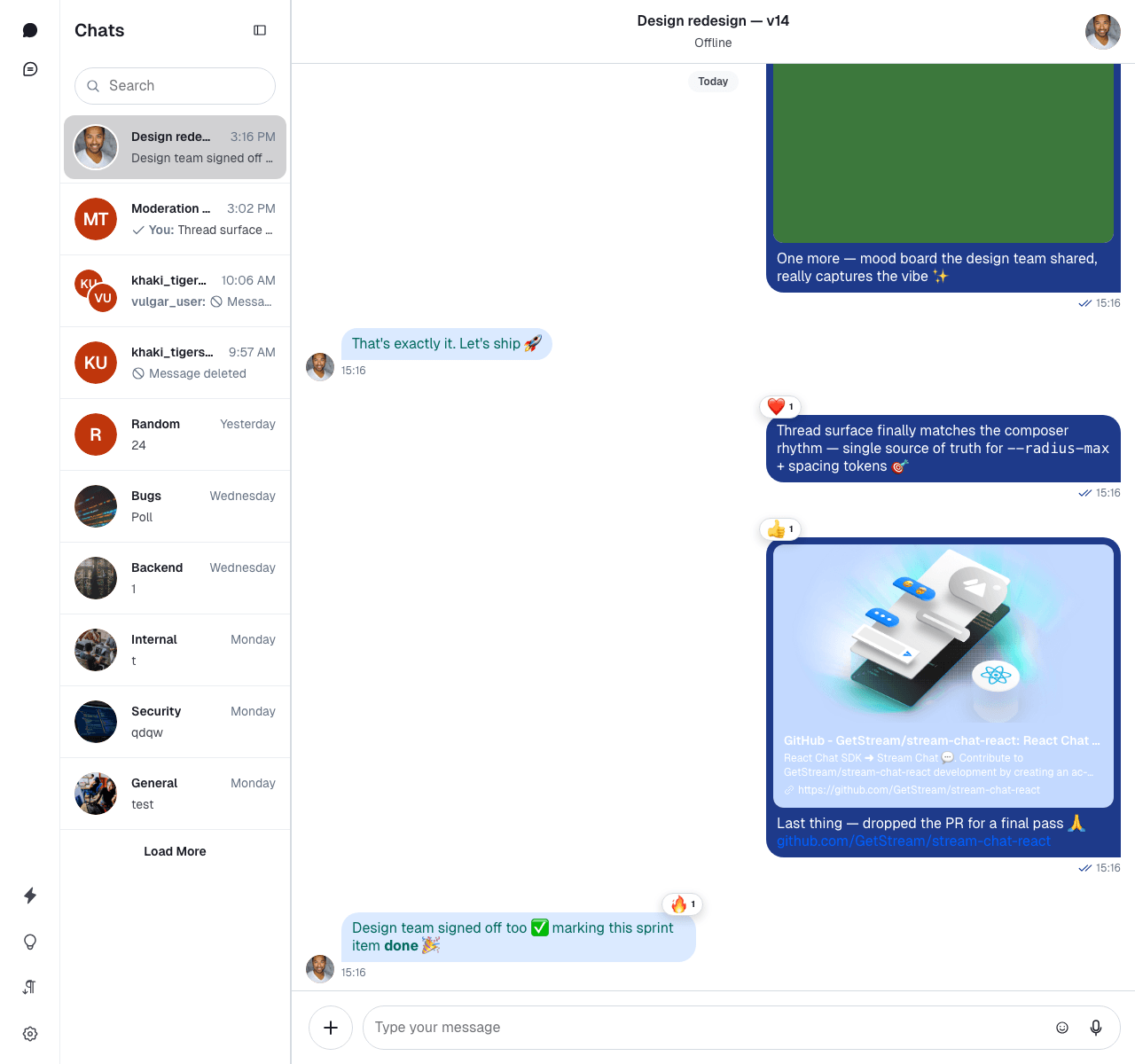 Stream Chat React UI With Custom Message
