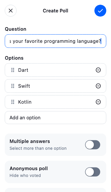 Screenshot showing create poll view