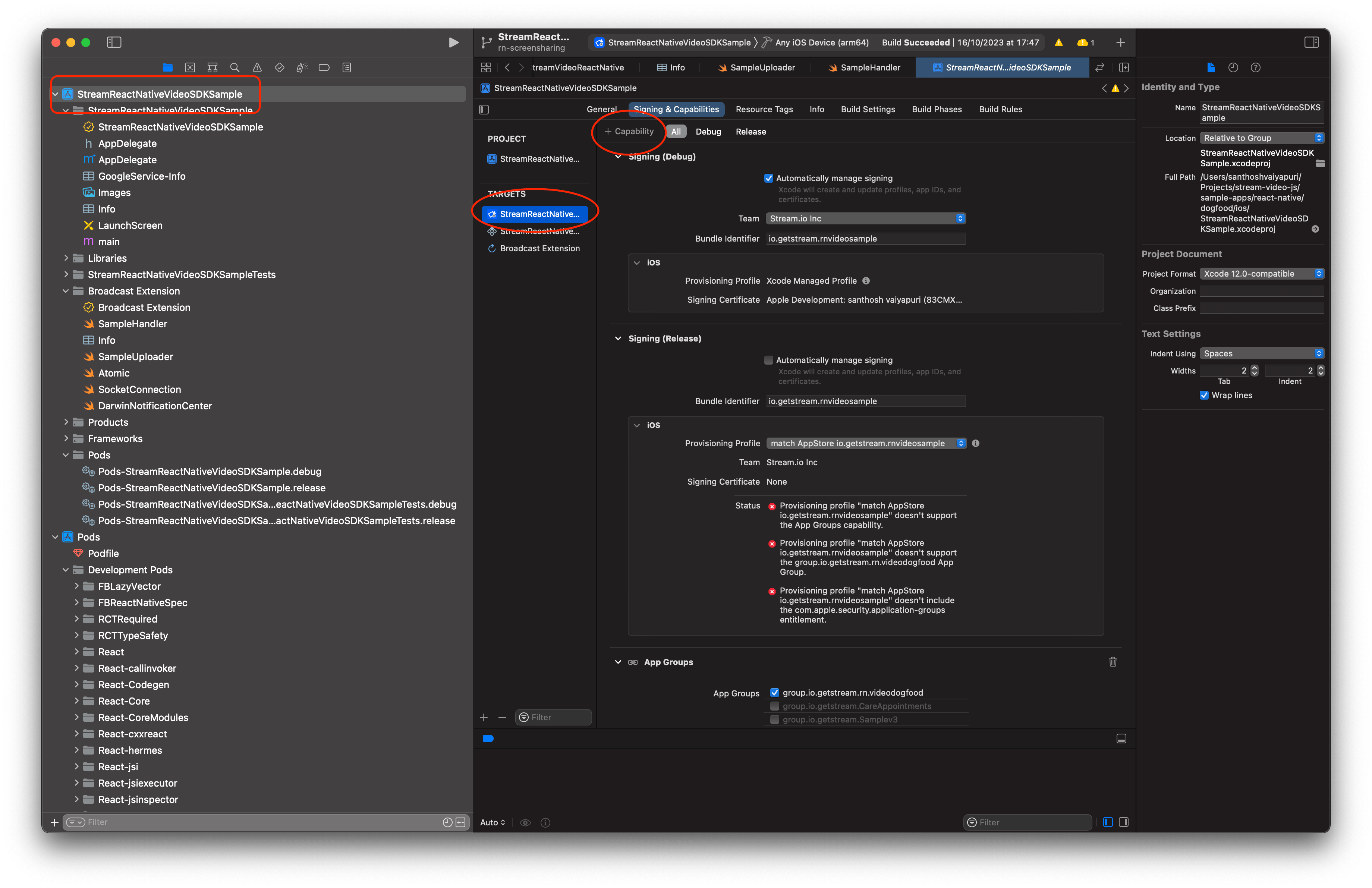 Preview of adding App Groups Capability
