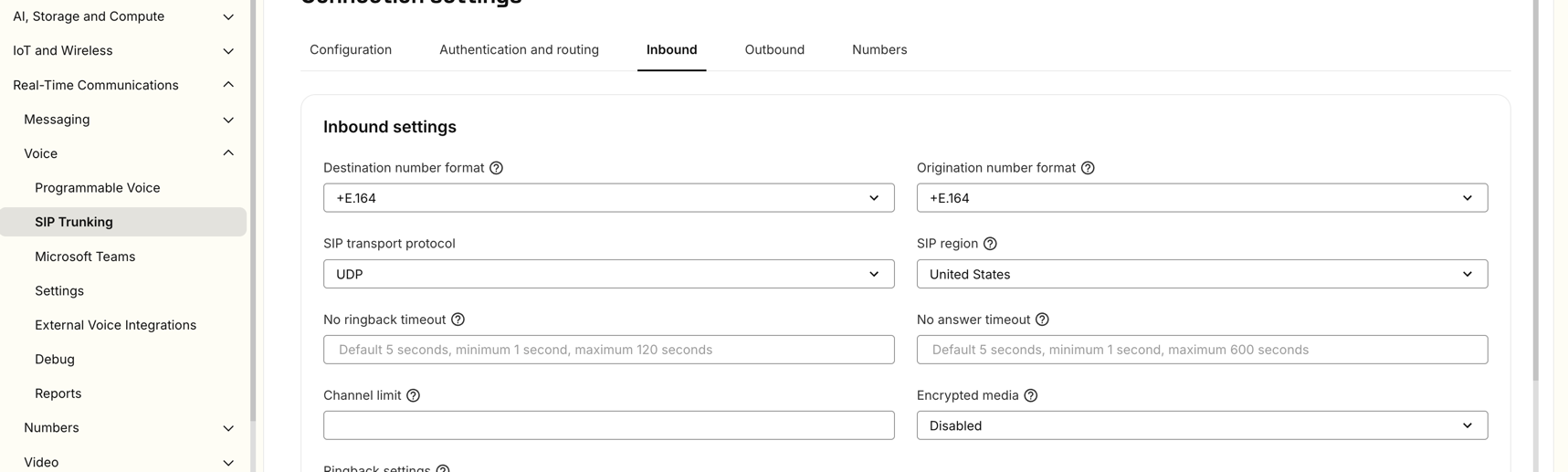 Setting +E.164 number format for destination and origination