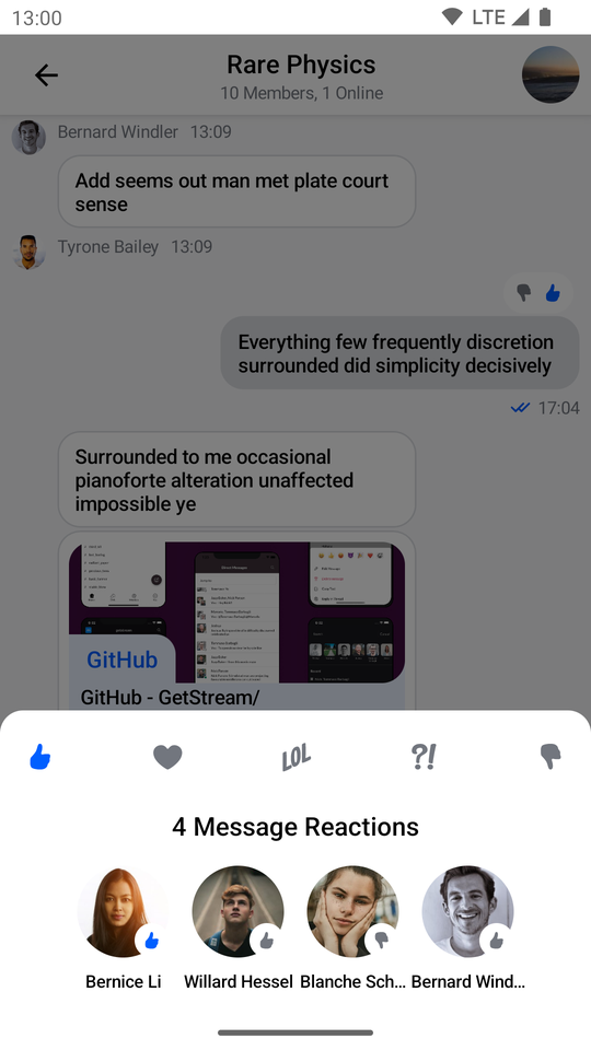 Default SelectedReactionsMenu component