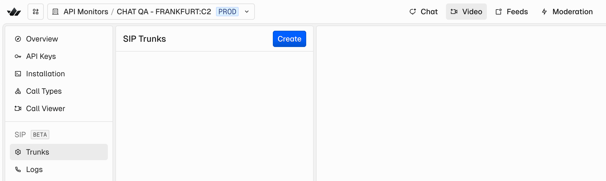 SIP Trunk section in the dashboard