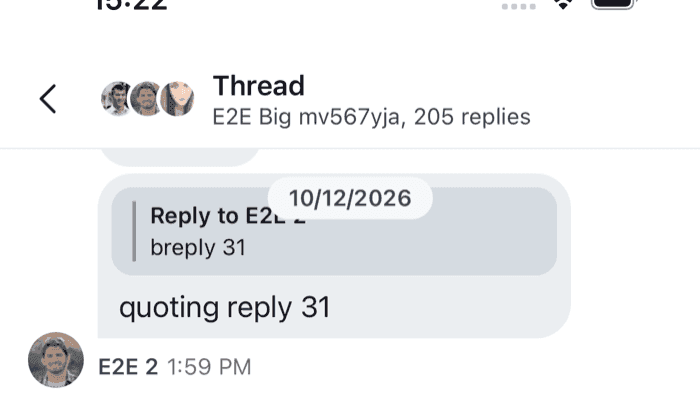 A thread header with participant avatars, the title Thread and the reply count on iOS
