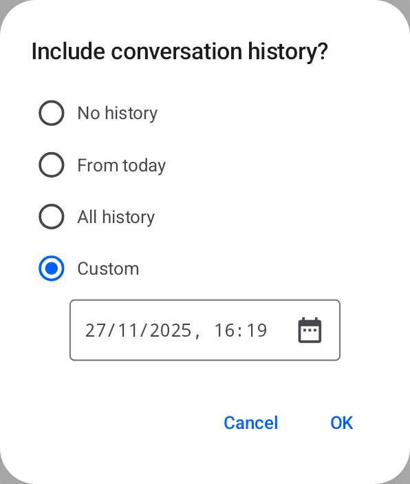 Dialog for the past conversation history access restriction