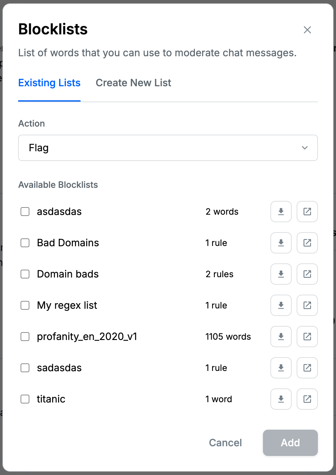 Assign Existing Blocklist