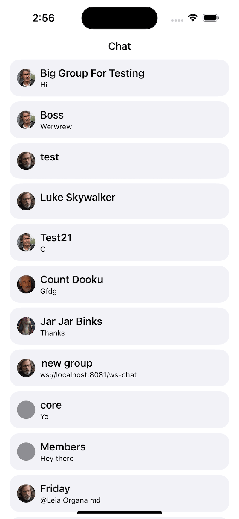 Screenshot of the custom channel list.