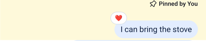 A pinned message with a line reading Pinned by You above it and a highlighted row on Android