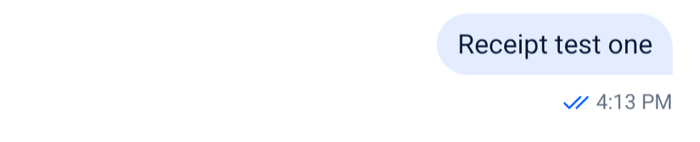 A sent message with two checks in the accent color and the time, showing it was read on Android