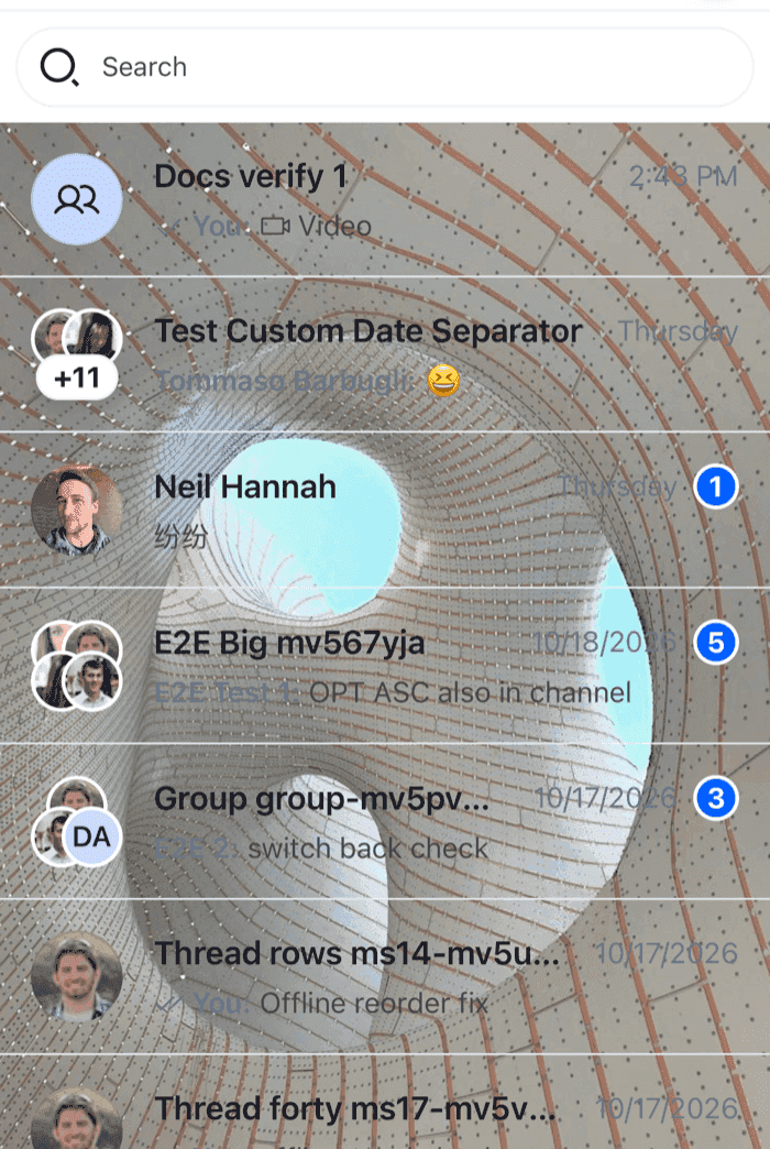 A channel list drawn over a patterned photo on iOS
