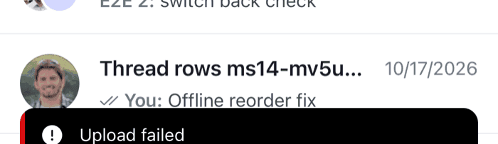 A card with a colored bar on its leading edge reading Upload failed with a Retry action on iOS
