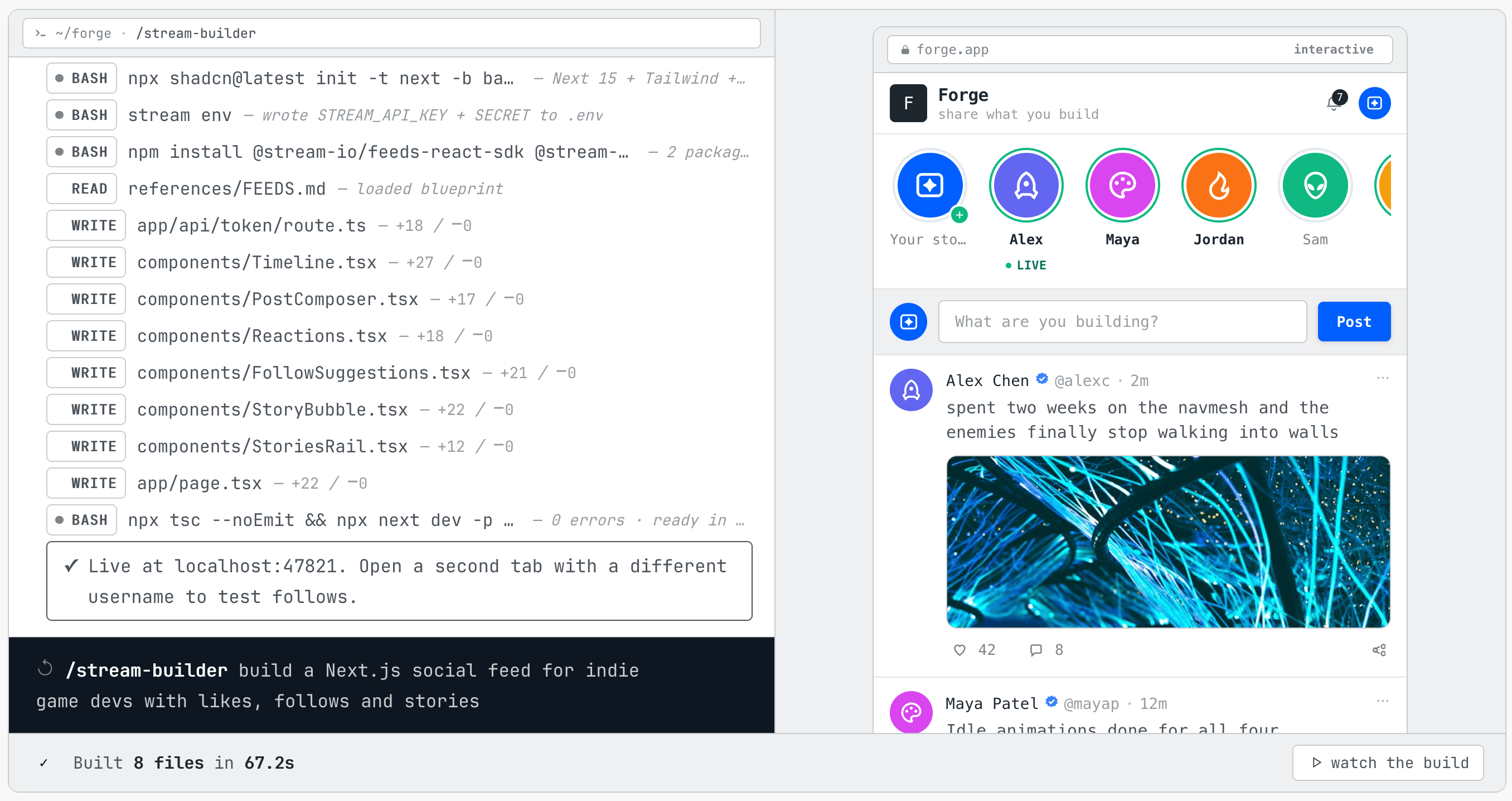 A chat app built end-to-end with Stream Agent Skills
