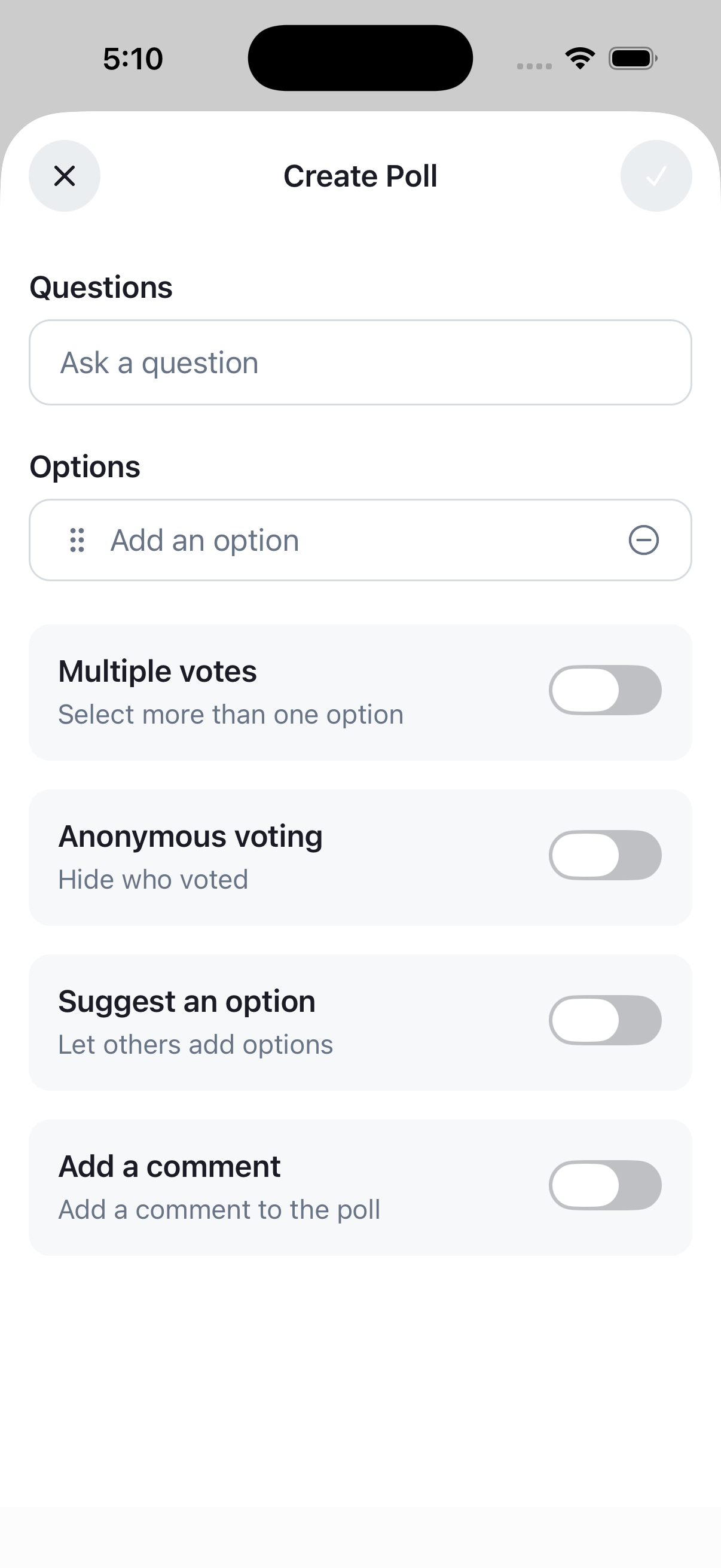 Custom poll creation screen via navigation