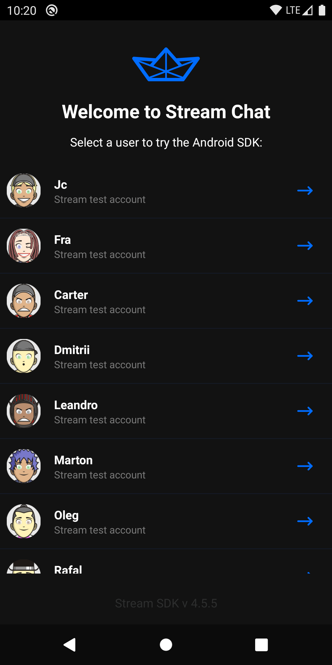 Sample app login screen
