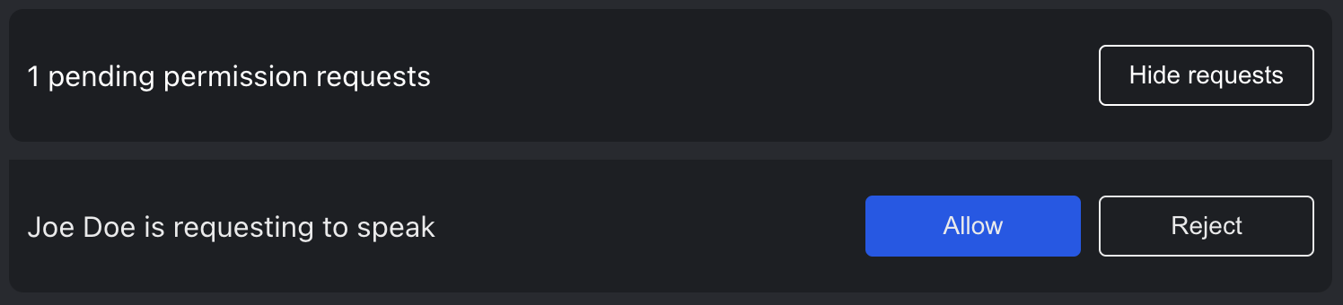Default UI of permission requests listing