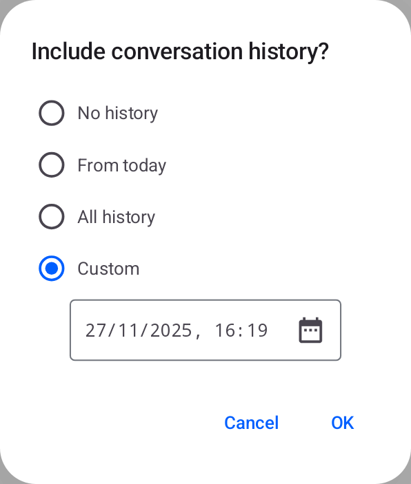 Dialog for the past conversation history access restriction