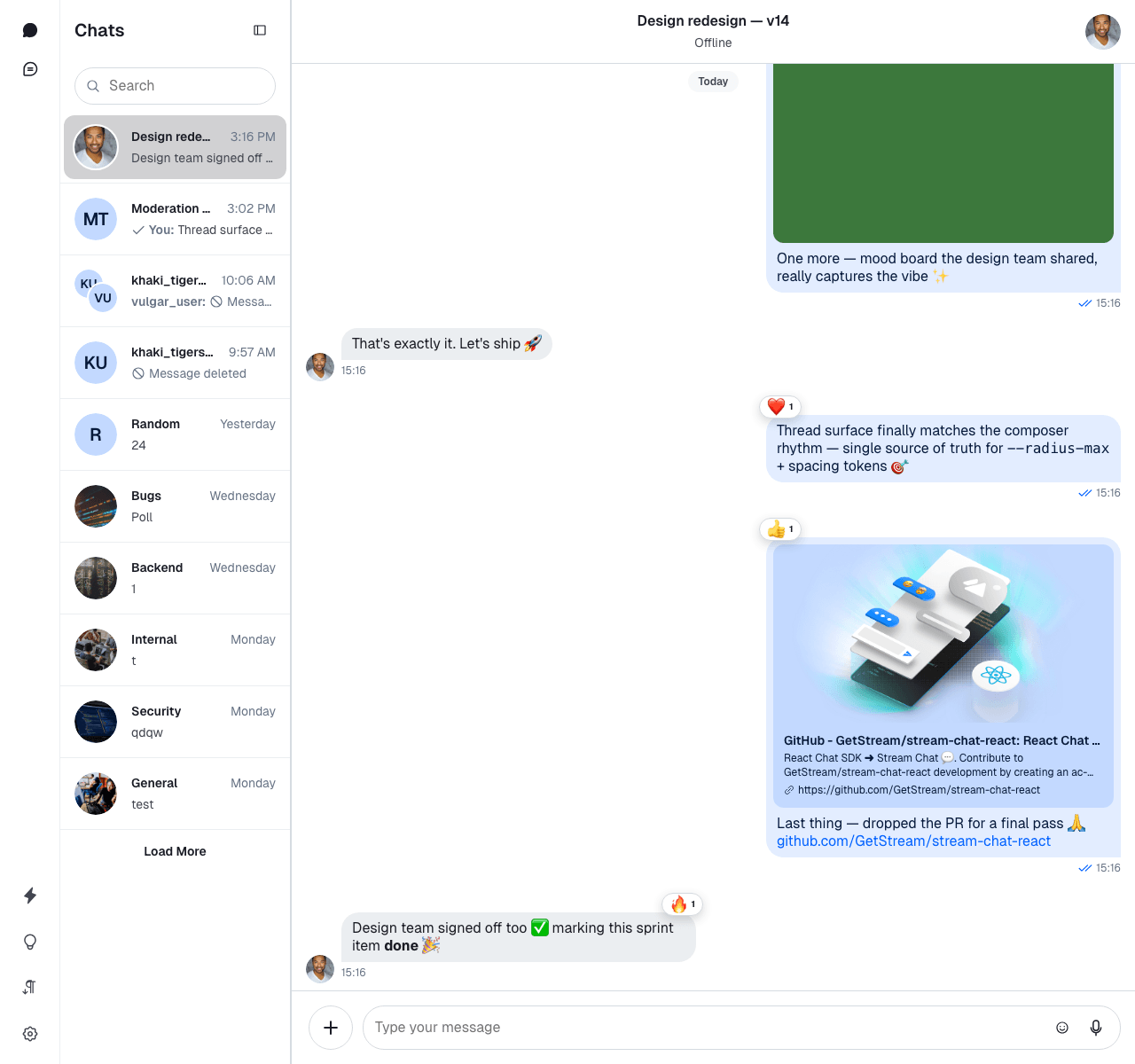 Default Stream Chat React UI