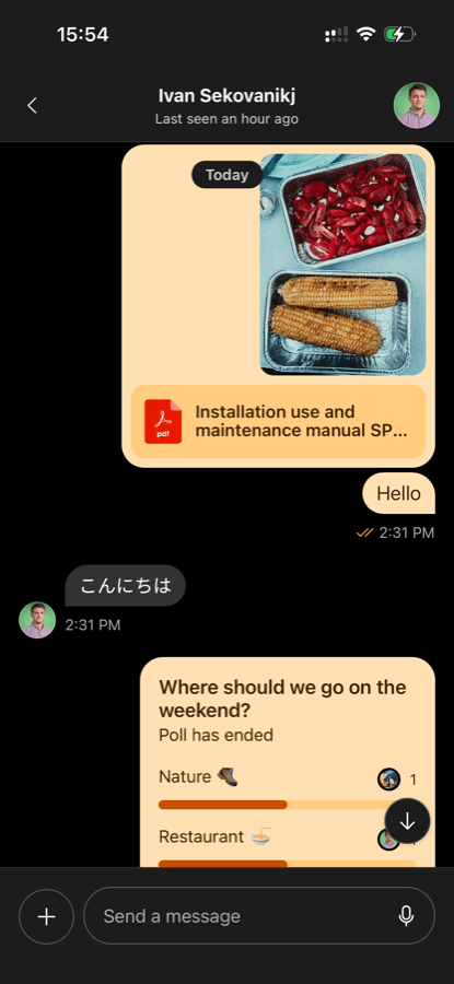 Step 2.2 in dark mode, messages and attachments