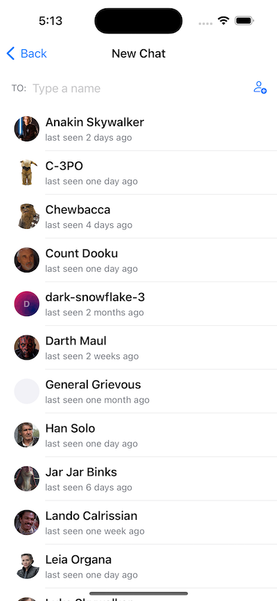 Screenshot of the view for creating chats.