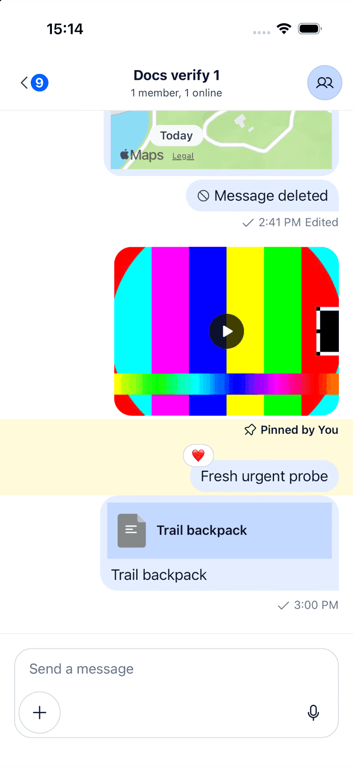 A composer with the text input on top and the attach and record buttons below it on iOS