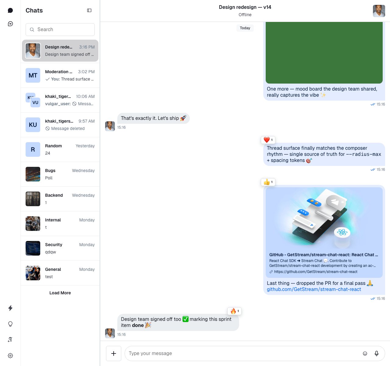 Stream Chat React UI With a Square Theme