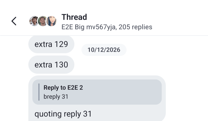 A thread header with participant avatars, the title Thread and the reply count on Android