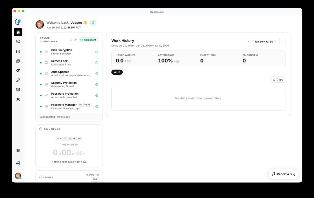 MyTimeIn pairing Stream Chat with device compliance and time tracking in one app  -  the daily home base for every virtual assistant