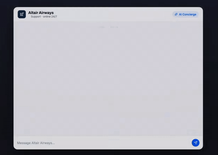 Altair Airways AI concierge chat interface