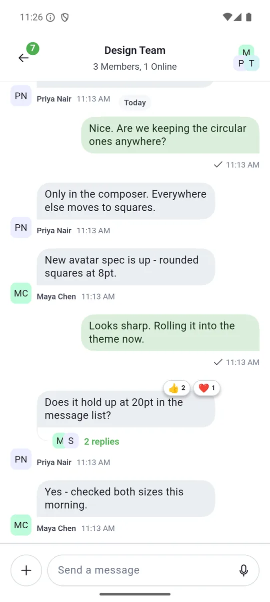 Screenshot showing rounded-square avatars