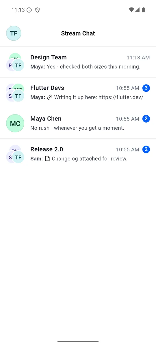 Screenshot showing the channel list