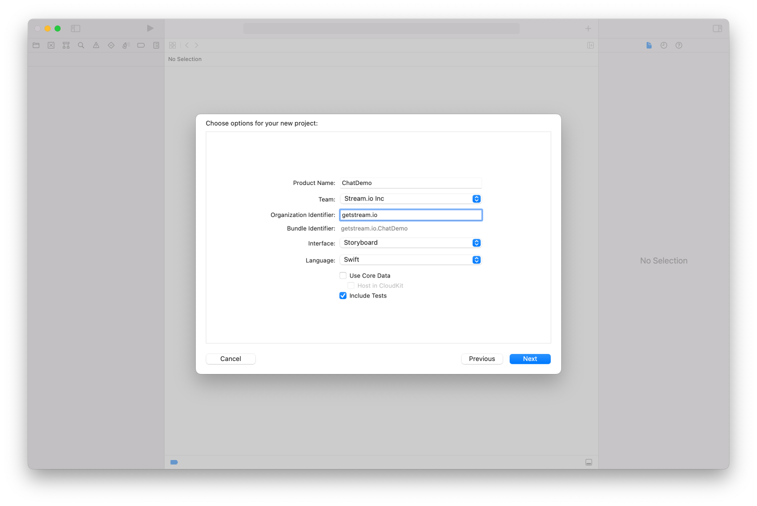 Image shows an App project being created