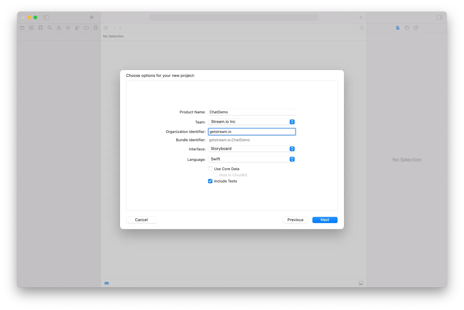 Screenshot showing the creation of a project